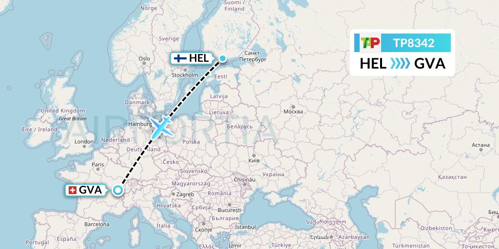 TP8342 TAP Portugal Flight Map: Helsinki to Geneva