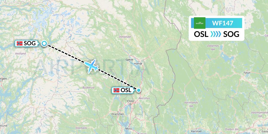 WF147 Wideroe Flight Map: Oslo to Sogndal