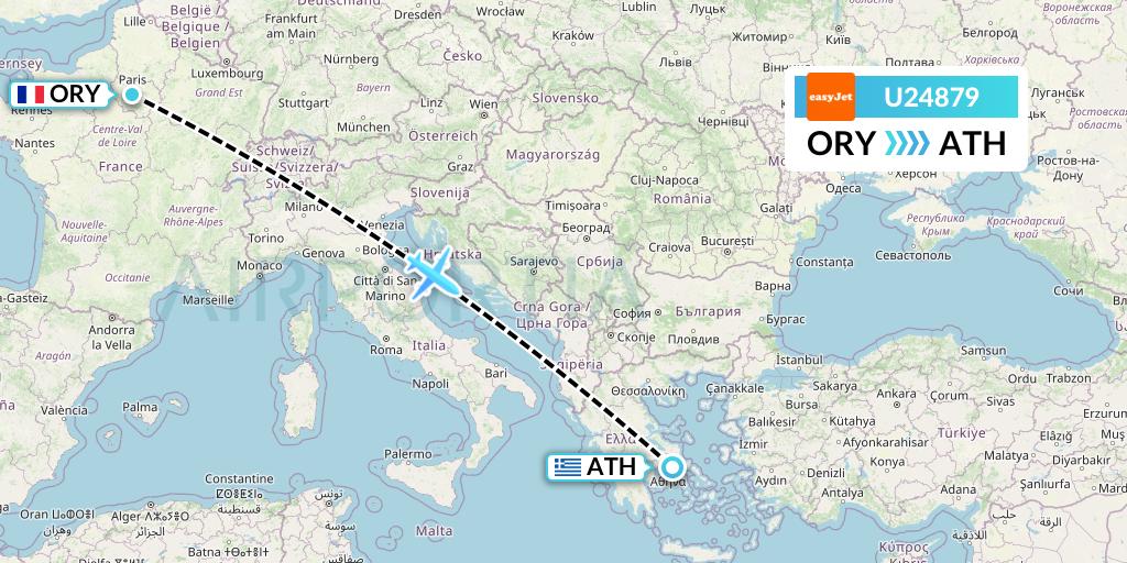 U24879 EasyJet Flight Map: Paris to Athens