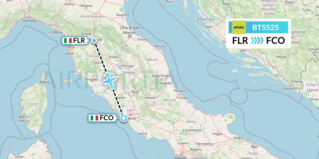 BT5525 Air Baltic Flight Map: Florence to Rome