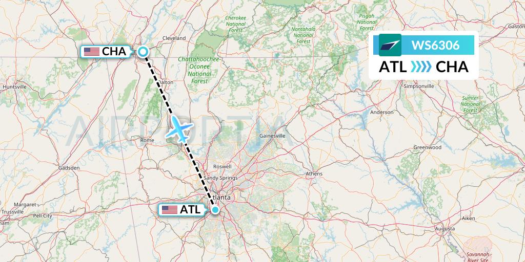 WS6306 WestJet Flight Map: Atlanta to Chattanooga