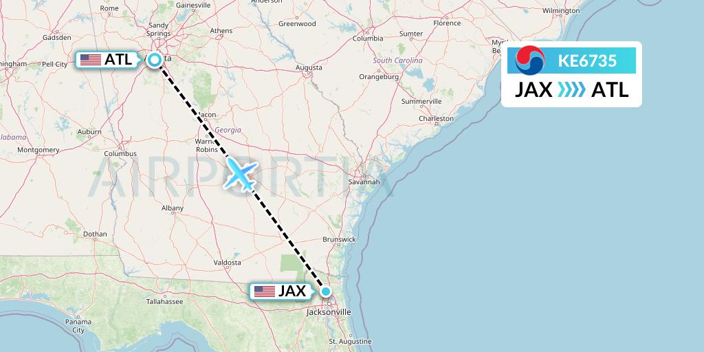 KE6735 Korean Air Flight Map: Jacksonville to Atlanta