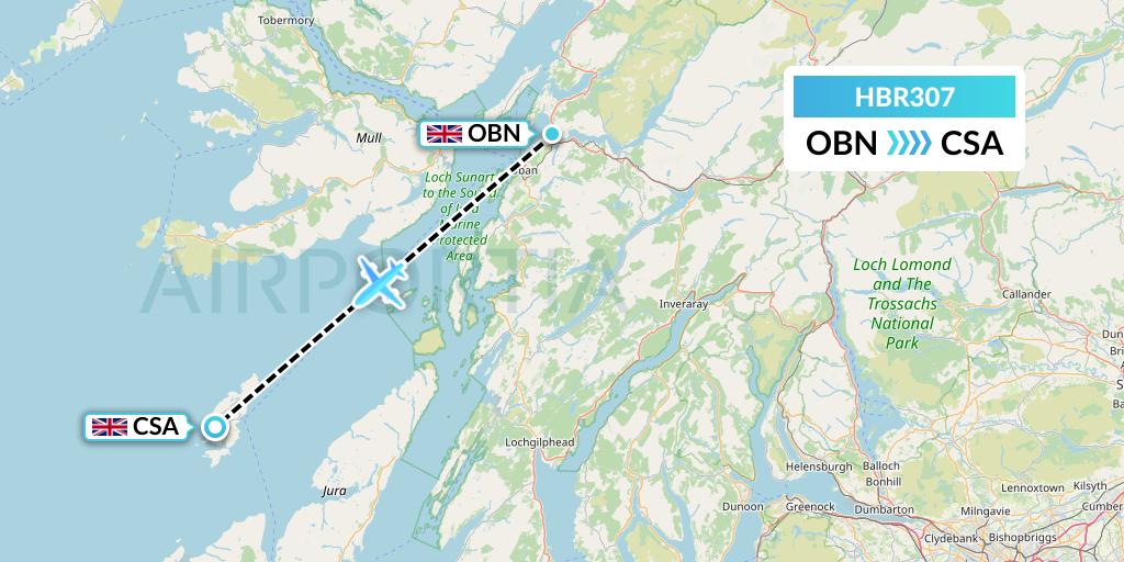 HBR307 Hebridean Air Services Flight Map: North Connel to Colonsay