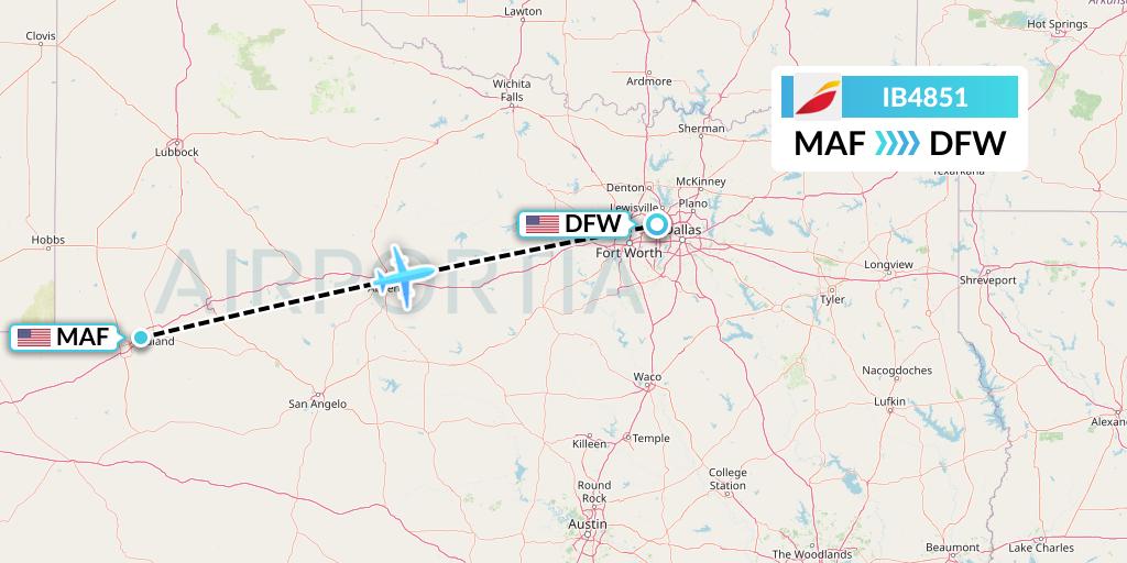 IB4851 Iberia Flight Map: Midland to Dallas