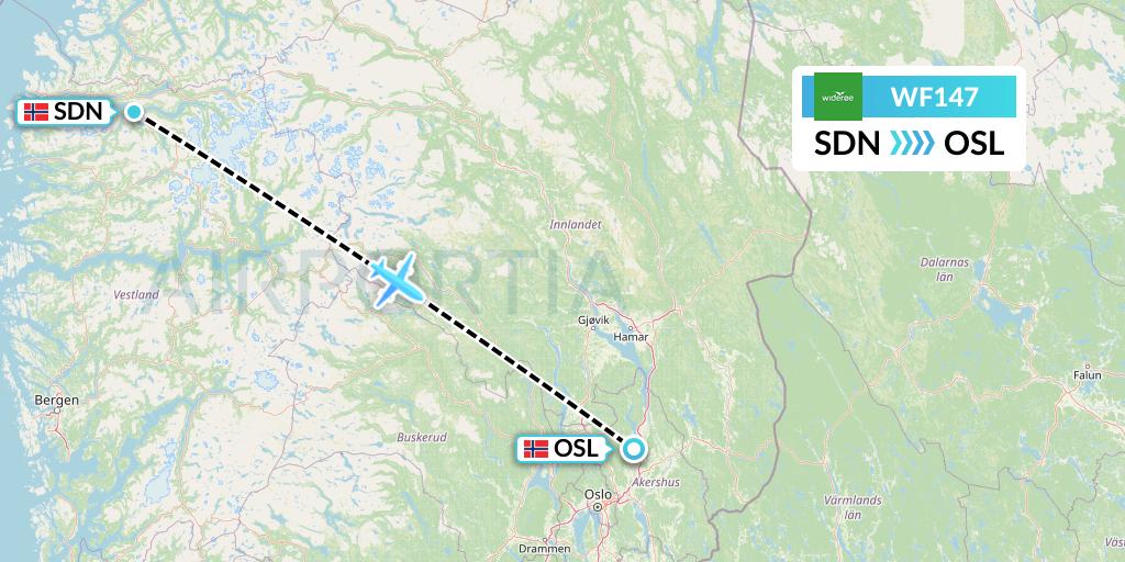 WF147 Wideroe Flight Map: Sandane to Oslo