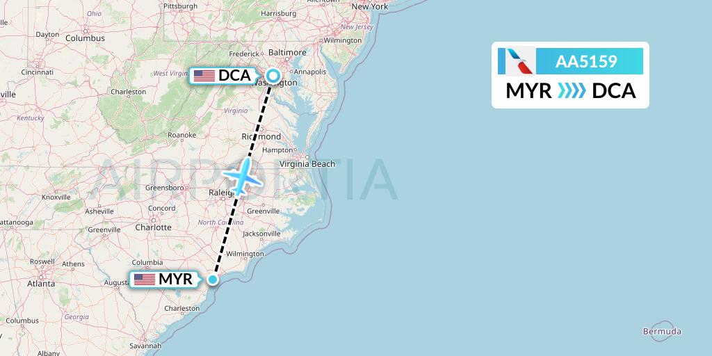 AA5159 American Airlines Flight Map: Myrtle Beach to Washington