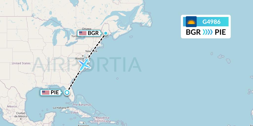 G4986 Allegiant Air Flight Map: Bangor to St. Petersburg