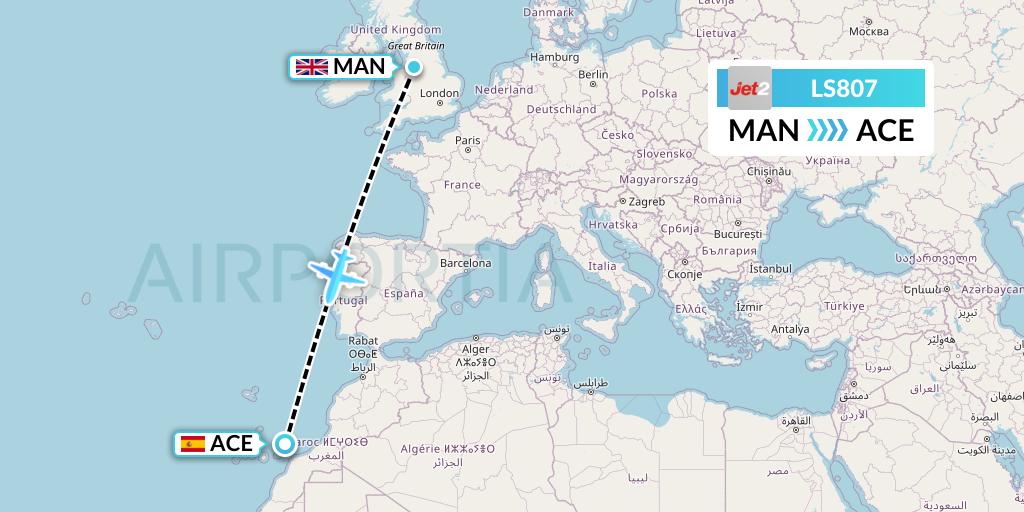 LS807 Jet2 Flight Map: Manchester to Lanzarote