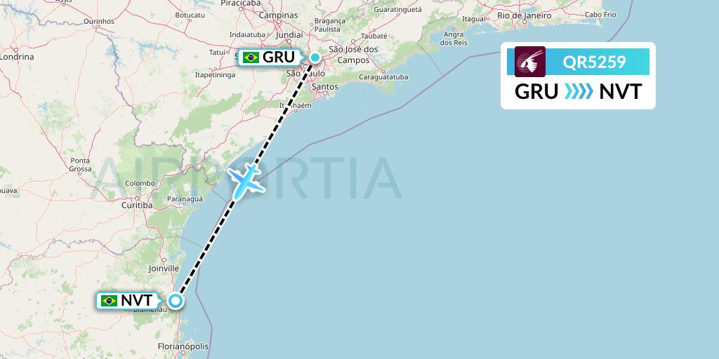 QR5259 Qatar Airways Flight Map: Sao Paulo to Navegantes