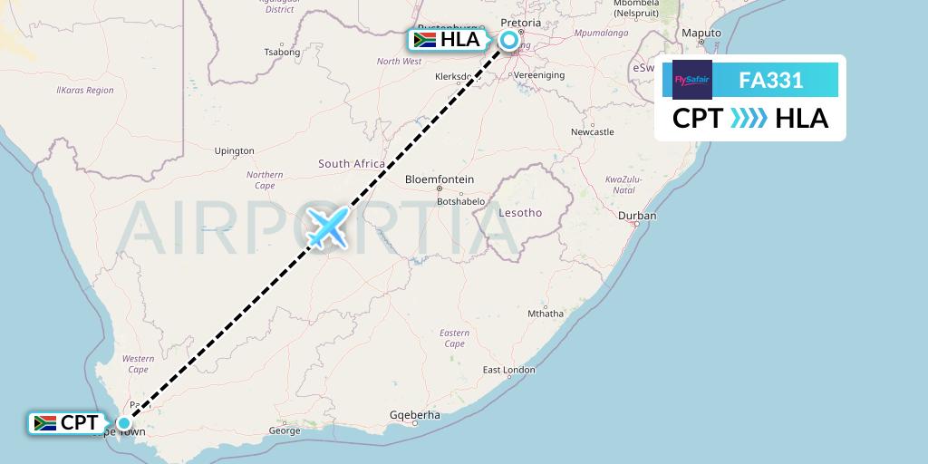 FA331 Safair Flight Map: Cape Town to Johannesburg