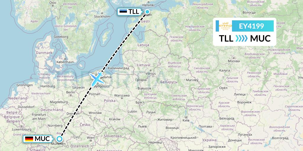EY4199 Etihad Airways Flight Map: Tallinn to Munich