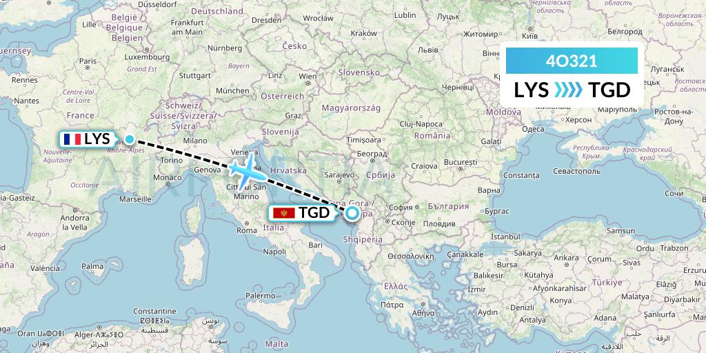 4O321 Air Montenegro Flight Map: Lyon to Podgorica