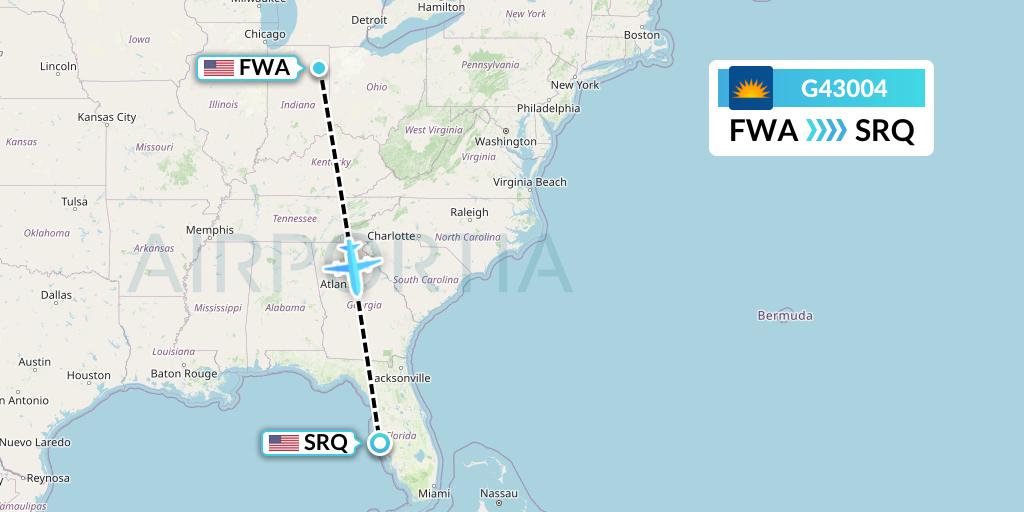 G43004 Allegiant Air Flight Map: Fort Wayne to Sarasota