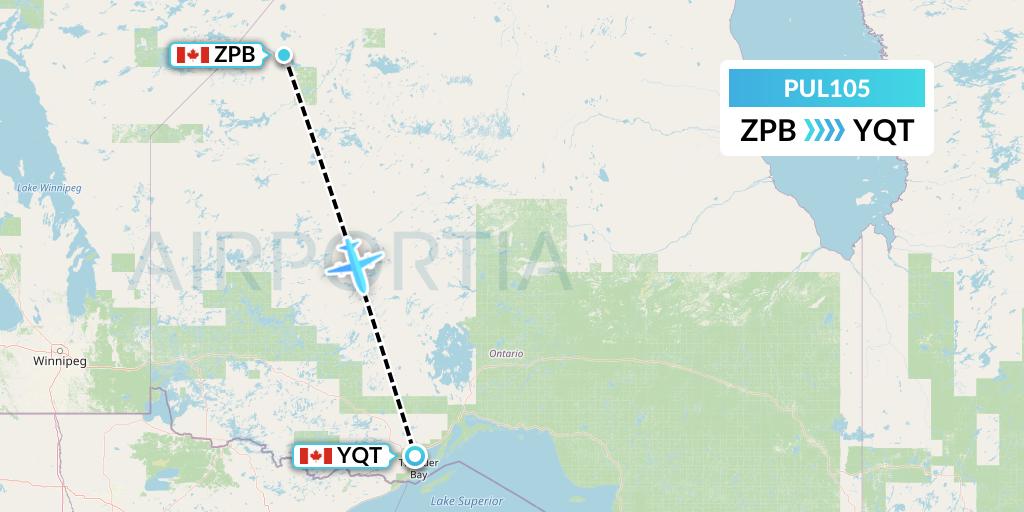 PUL105 Ornge Air Flight Map: Sachigo Lake to Thunder Bay
