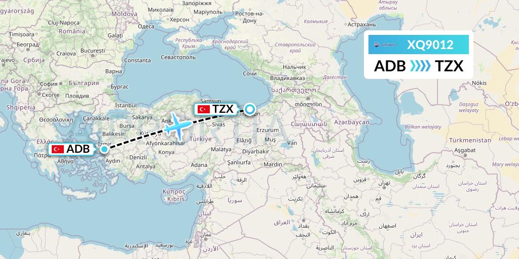 XQ9012 SunExpress Flight Map: Izmir to Trabzon