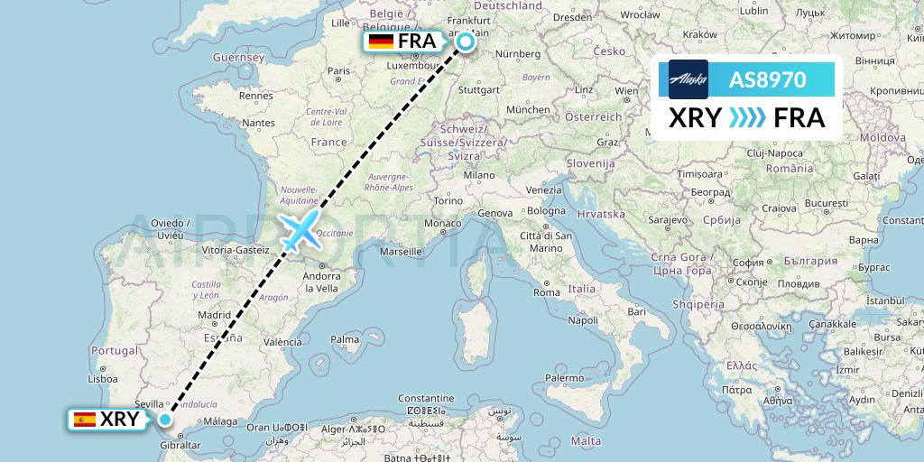 AS8970 Alaska Airlines Flight Map: Jerez to Frankfurt