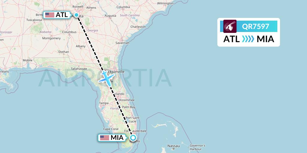 QR7597 Qatar Airways Flight Map: Atlanta to Miami
