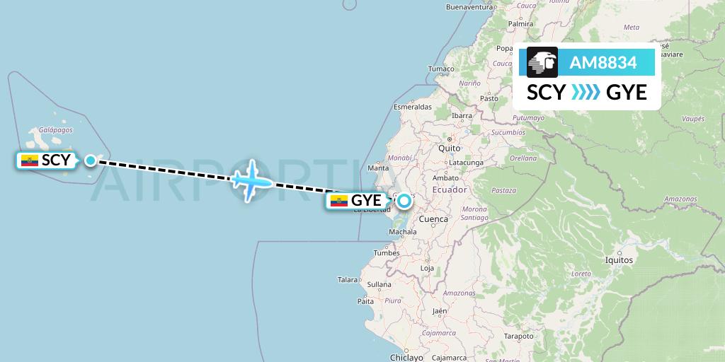 AM8834 Aeromexico Flight Map: San Cristobal to Guayaquil