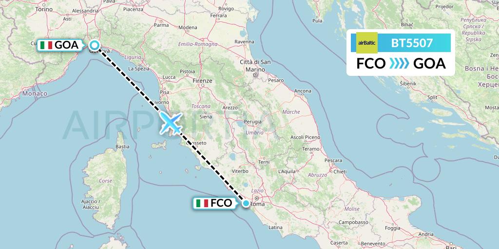 BT5507 Air Baltic Flight Map: Rome to Genoa