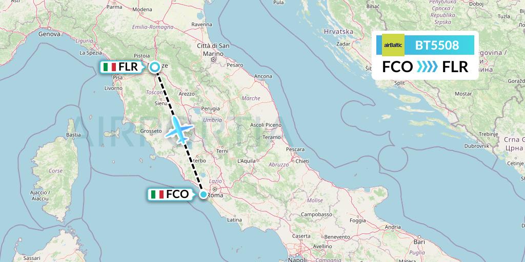 BT5508 Air Baltic Flight Map: Rome to Florence