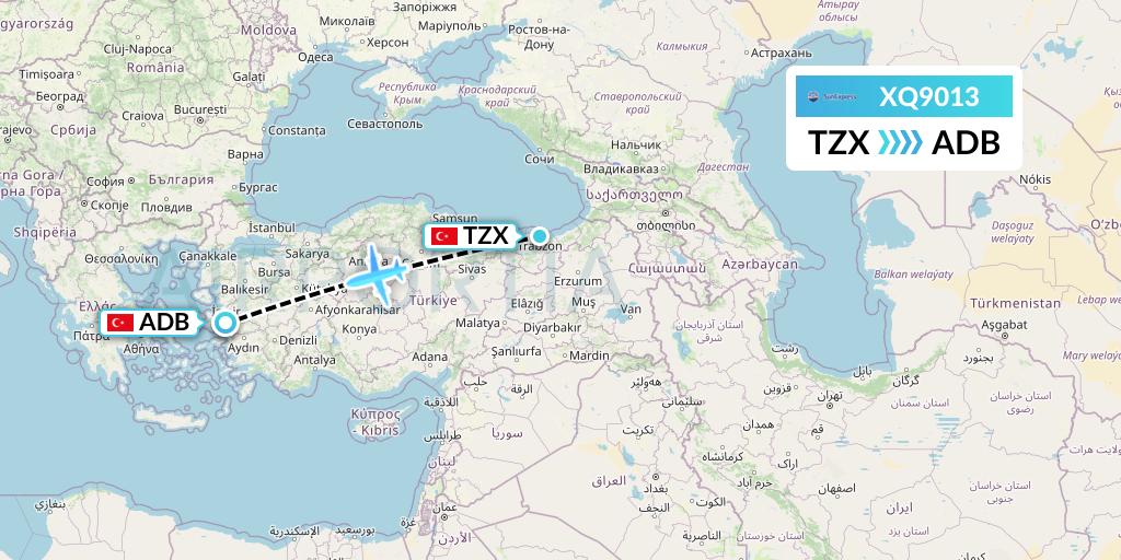 XQ9013 SunExpress Flight Map: Trabzon to Izmir