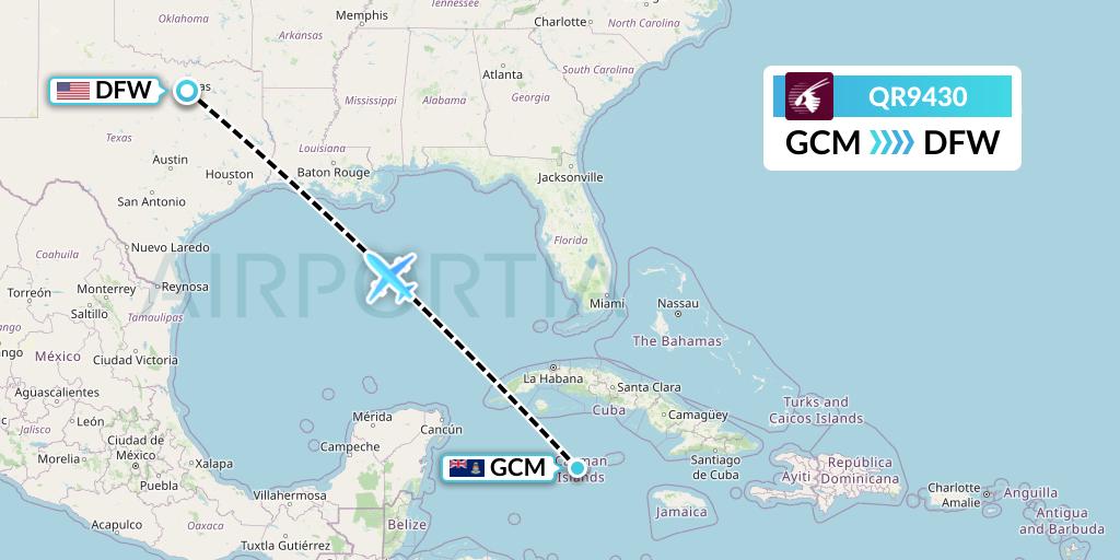 QR9430 Qatar Airways Flight Map: George Town to Dallas