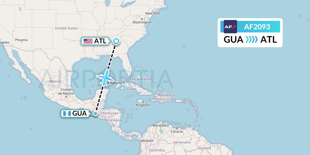 AF2093 Air France Flight Map: Guatemala City to Atlanta