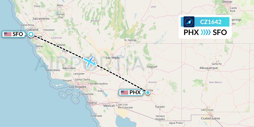 CZ1642 China Southern Airlines Flight Map: Phoenix to San Francisco