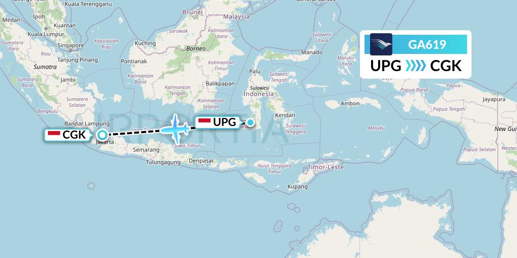 GA619 Garuda Indonesia Flight Map: Makassar to Jakarta