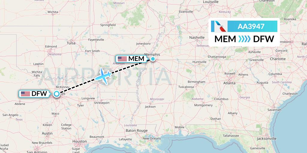 AA3947 American Airlines Flight Map: Memphis to Dallas