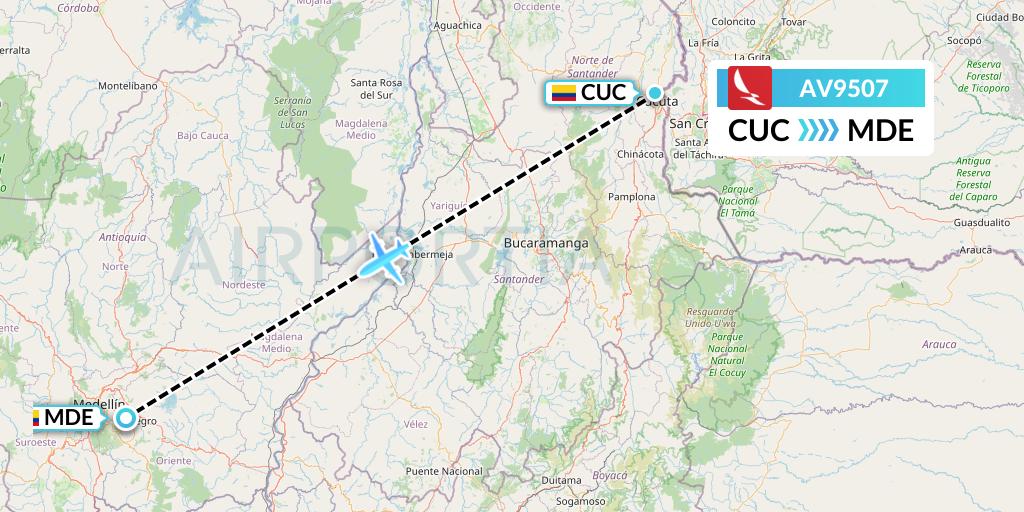 AV9507 Avianca Flight Map: Cucuta to Medellin