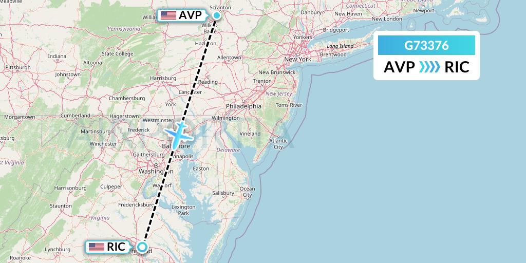 G73376 GoJet Flight Map: Avoca to Richmond