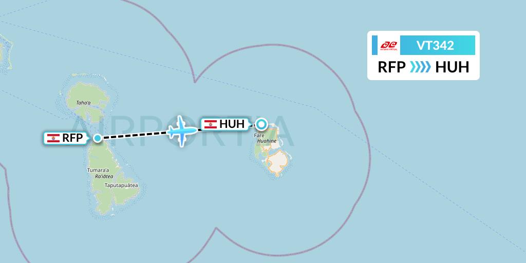 VT342 Air Tahiti Flight Map: Raiatea to Huahine