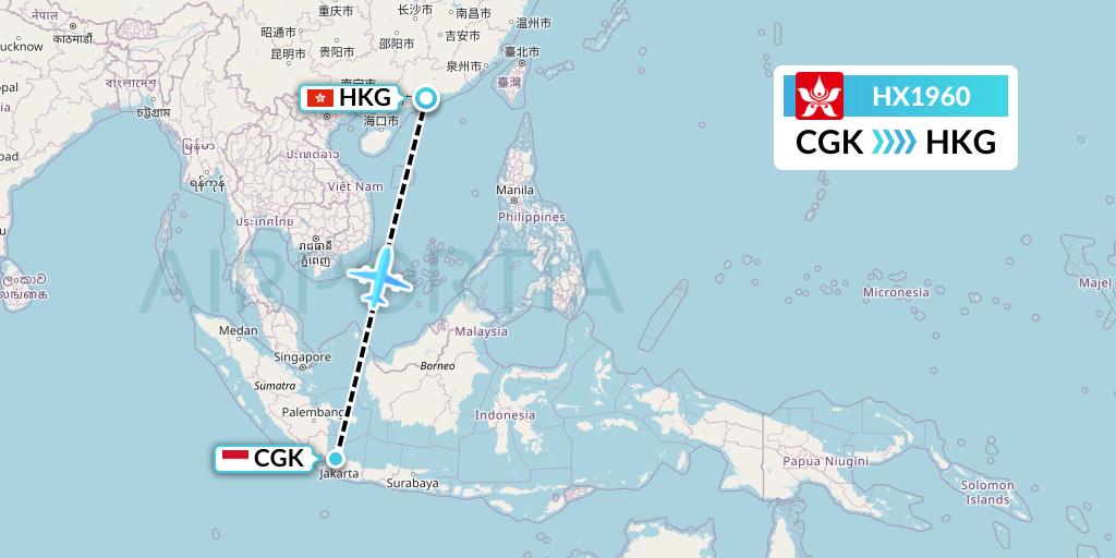 HX1960 Hong Kong Airlines Flight Map: Jakarta to Hong Kong