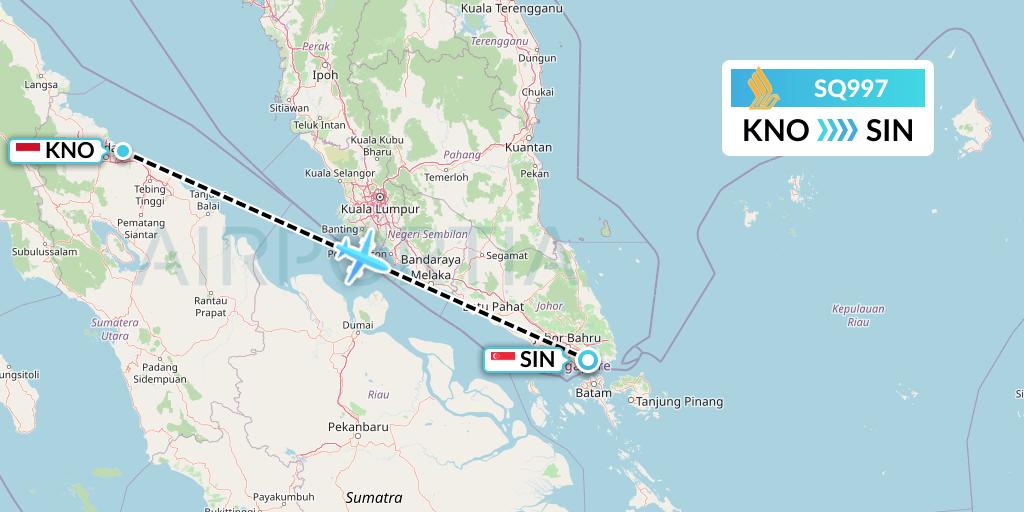 SQ997 Singapore Airlines Flight Map: Medan to Singapore