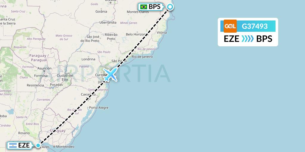 G37493 GOL Transportes Aeros Flight Map: Buenos Aires to Porto Seguro