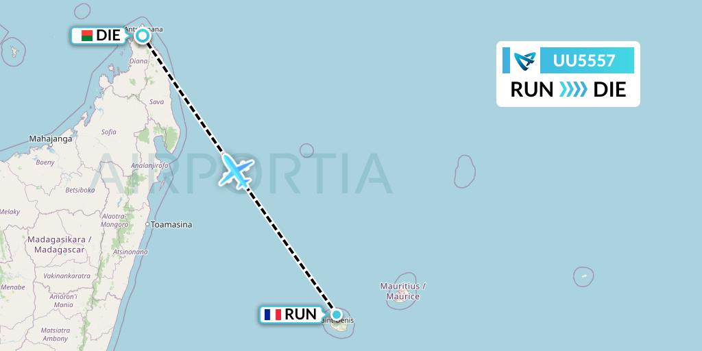 UU5557 Air Austral Flight Map: Saint-Denis to Madagascar