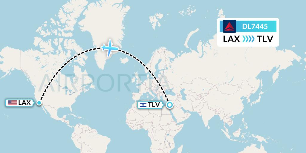 DL7445 Delta Air Lines Flight Map: Los Angeles to Tel Aviv