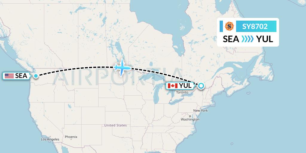 SY8702 Sun Country Airlines Flight Map: Seattle to Montreal
