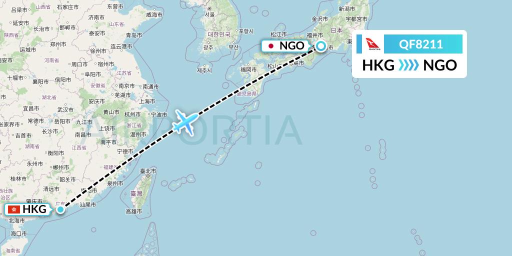 QF8211 Qantas Flight Map: Hong Kong to Nagoya