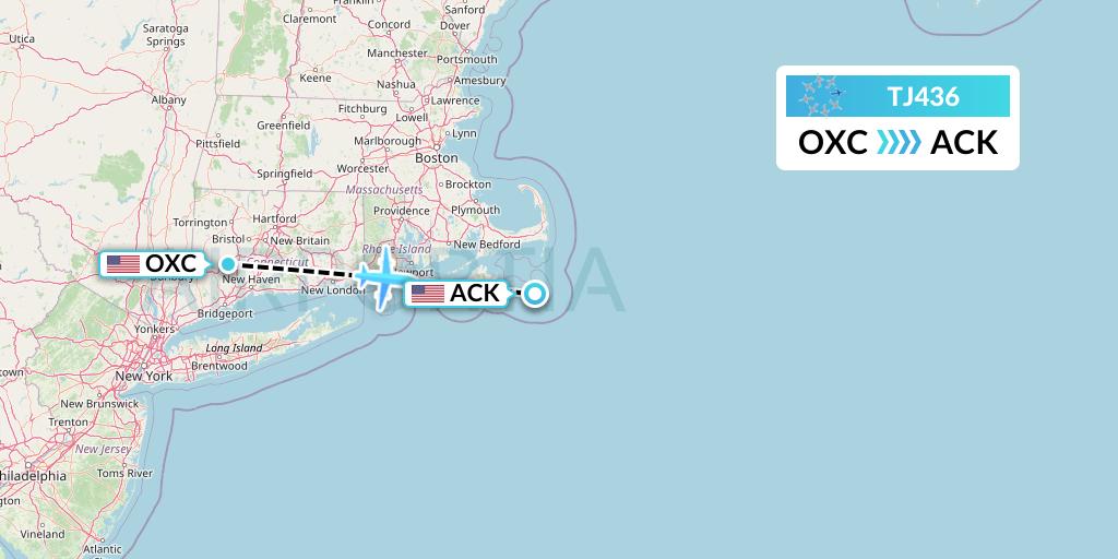 TJ436 Tradewind Aviation Flight Map: Oxford to Nantucket