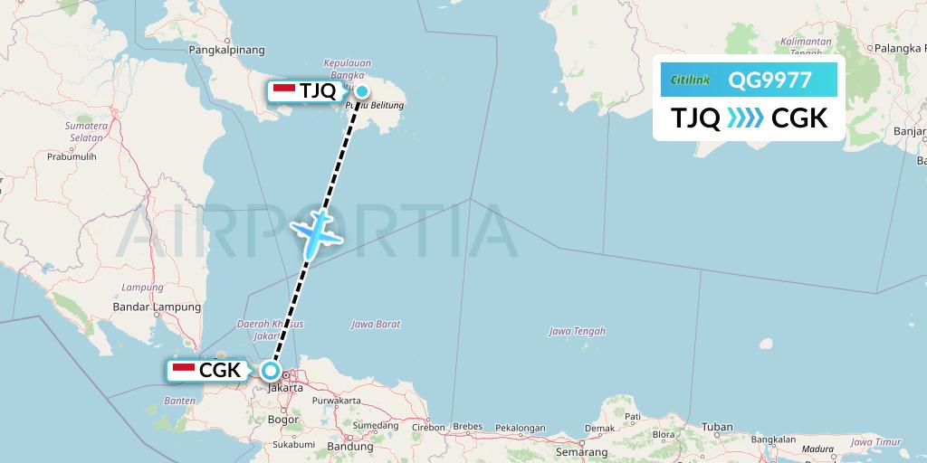 QG9977 Citilink Flight Map: Tanjung Pandan to Jakarta