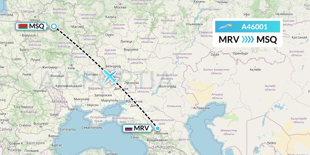 A46001 Azimuth Airlines Flight Map: Mineralnye Vody to Minsk