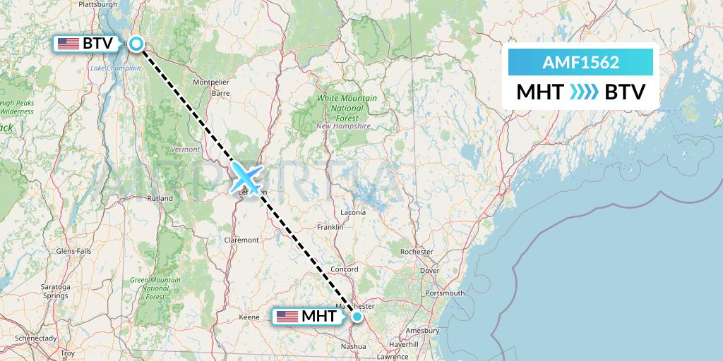 AMF1562 Ameriflight Flight Map: Manchester to Burlington