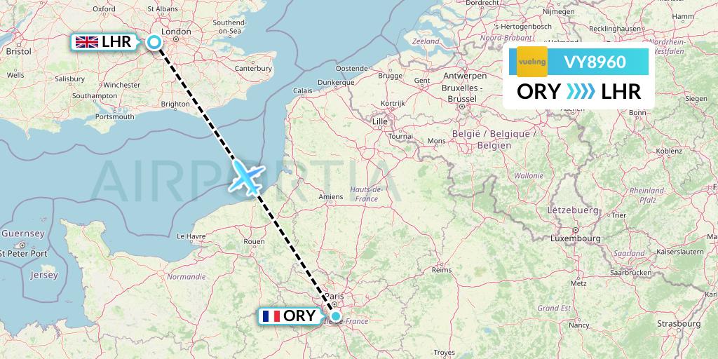 VY8960 Vueling Flight Map: Paris to London
