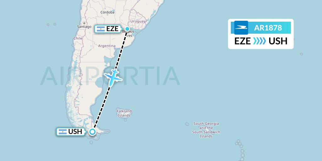 AR1878 Aerolineas Argentinas Flight Map: Buenos Aires to Ushuaia