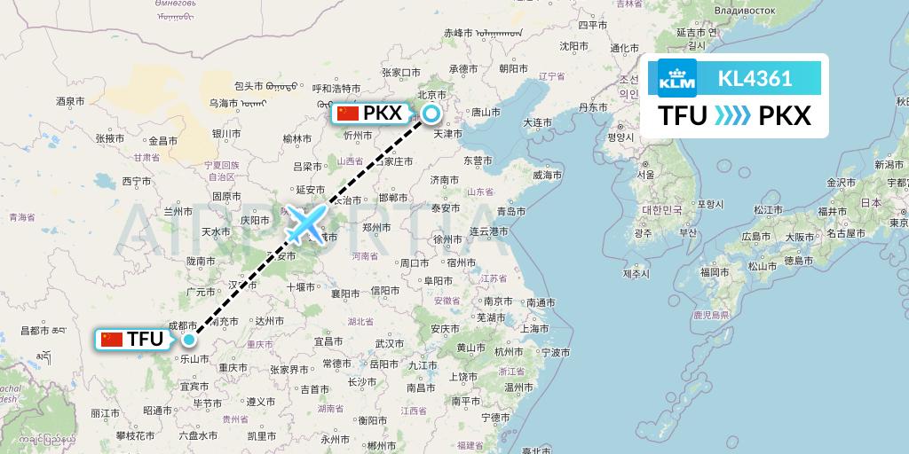KL4361 KLM Flight Map: Chengdu to Beijing
