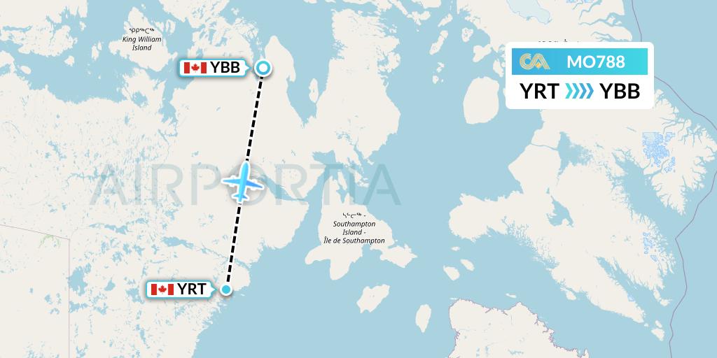 MO788 Calm Air Flight Map: Rankin Inlet to Kugaaruk