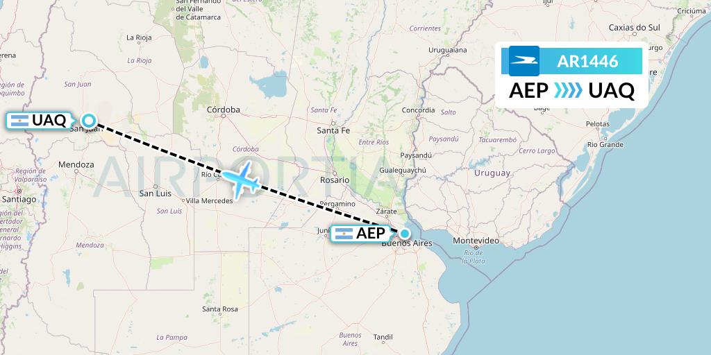 AR1446 Aerolineas Argentinas Flight Map: Buenos Aires to San Juan