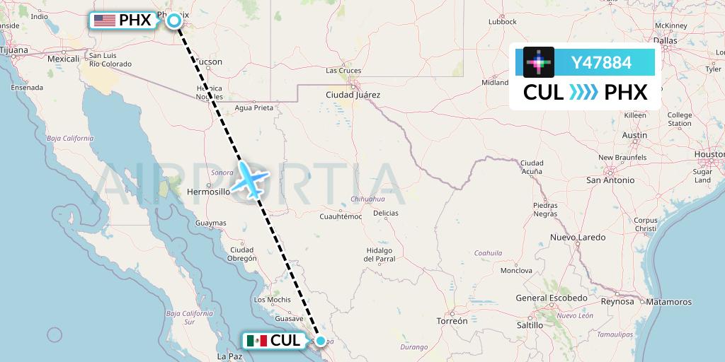 Y47884 Volaris Flight Map: Culiacan to Phoenix